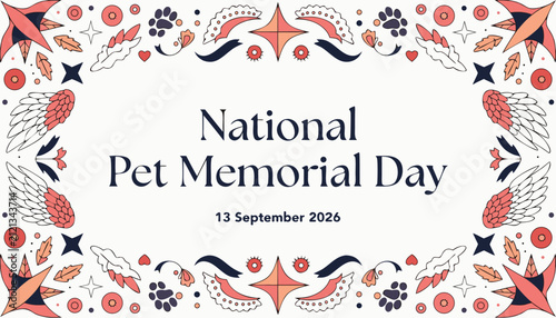 National pet memorial day greeting card with decorative frame
