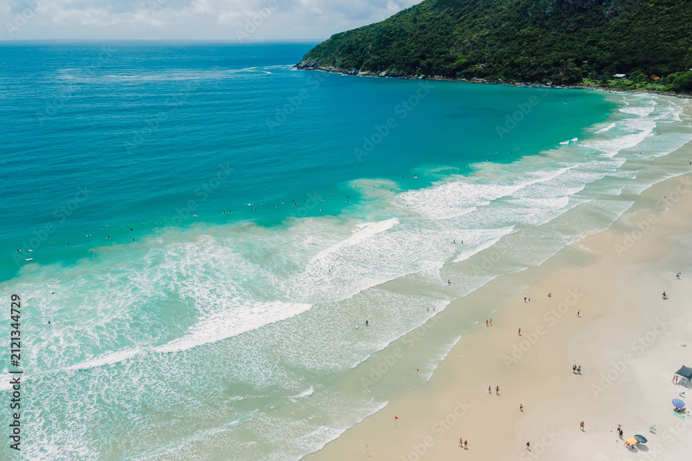 Obraz premium Matadeiro beach with waves in Santa Catarina. Aerial view