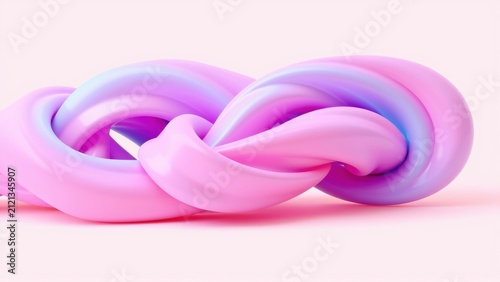 Abstract fluid form, pastel colors blend. Smooth curves create complex knot, soft lighting highlights shape. Minimalist composition, elegant design.
