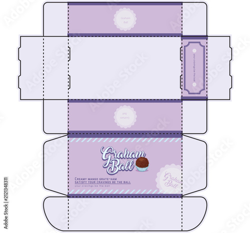 Graham Ball Snack Packaging Box Design | Premium Dessert Box Template | Print Ready Food Packaging Die Cut
