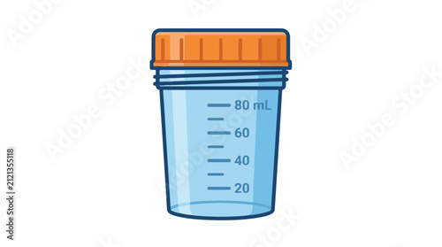 Medical Urine Sample Cup Vector Illustration with Orange Lid