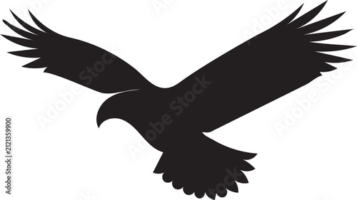 Majestic eagle silhouette in flight, black hawk bird vector icon, soaring predator raptor profile for logo design and branding