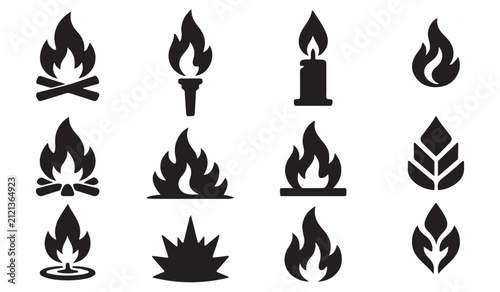 Black Fire Flame Silhouette Collection for Logo Tattoo and Decorative Design