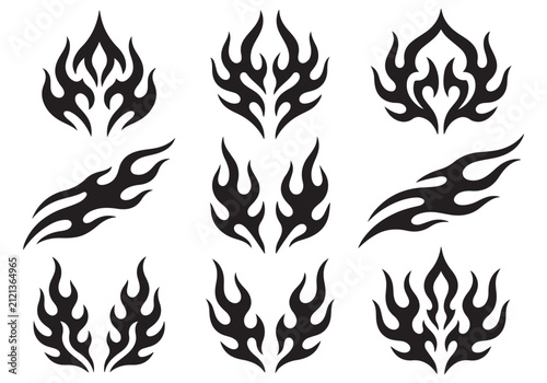 Black Fire Flame Silhouette Collection for Logo Tattoo and Decorative Design