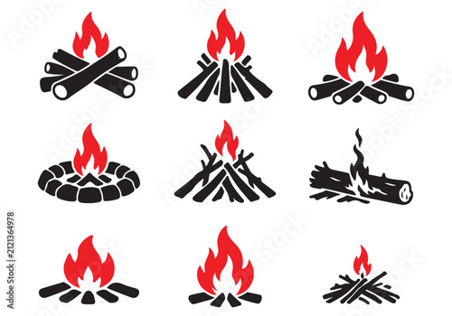 Black Fire Flame Silhouette Collection for Logo Tattoo and Decorative Design