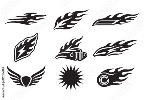 Black Fire Flame Silhouette Collection for Logo Tattoo and Decorative Design