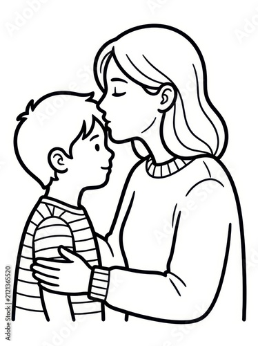 Mother kissing her son on the forehead