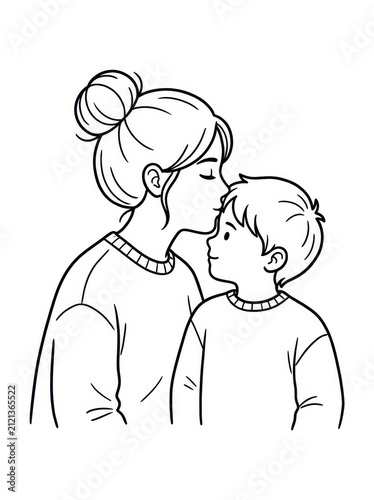 Mother kissing her son's forehead