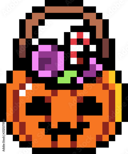 Cute Jack-o'-Lantern Candy Bucket Pixel Art Icon