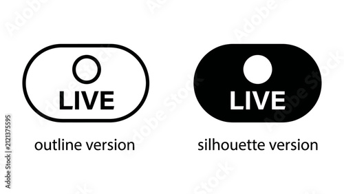 фотографія Live Broadcast Icon: Two distinct icons, one outlined and one silhouetted, both featuring a central circle above the word LIVE to signify live broadcasting