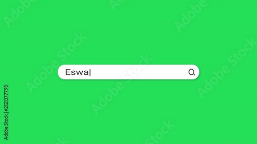 Green screen search bar typing animation with Eswatini travel query. Flat minimal chroma key design. Perfect for travel, news, social media and marketing content.