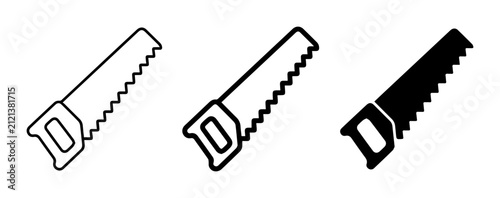 Fotografie Hand Saw Icons Set, Woodworking Tools Collection, DIY Crafting Equipment, Black