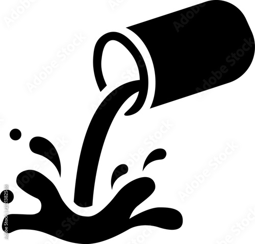 Liquid pouring from bucket with splash silhouette icon for for beverage packaging, refreshment branding, and fluid motion design