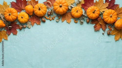 Pumpkins and Autumn Leaves Harvest Illustration with Orange Gourds, Fall Season Decoration for Halloween, Thanksgiving, Nature and Seasonal Farm Holiday Design