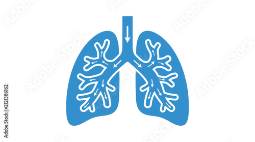 Lungs icon features directional flow arrows to visualize the process of oxygen exchange within the respiratory system as a clear diagram for medical tutorials and healthcare communication.