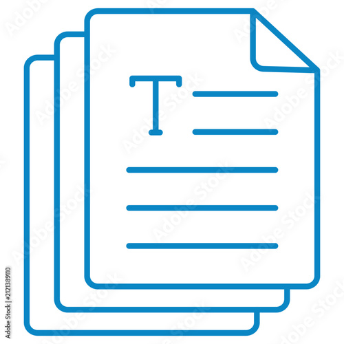 Text documents vector line icon. Stack of paper sheets with letter T symbol representing document management, content repository, and text files