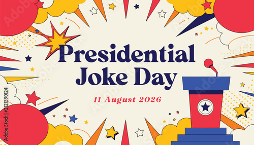 Bild auf Leinwand Presidential joke day celebration poster with podium and laughing faces