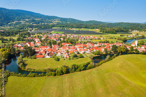erial view of small town Kostanjevica na Krki in Slovenia, Europe, popular cultural site and tourist destination