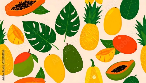 Colorful fresh fruits and vegetables on white background.