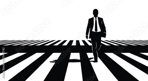фотографія Businessman Walking Across Crosswalk in Urban Environment.