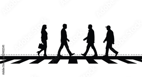 Obraz na płótnie Silhouette of Four People Walking Across Crosswalk in Urban Setting