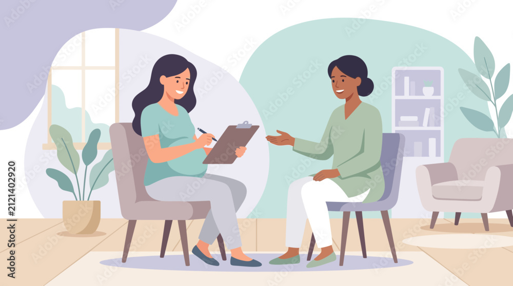 Fototapeta premium Therapist and Patient Talking in Cozy Office - Mental Health Support