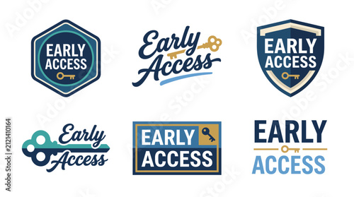Quadro su tela A collection of logo designs showcasing 'Early Access' themes, incorporating symbolic keys and modern typography to convey exclusivity and anticipation in marketing contexts