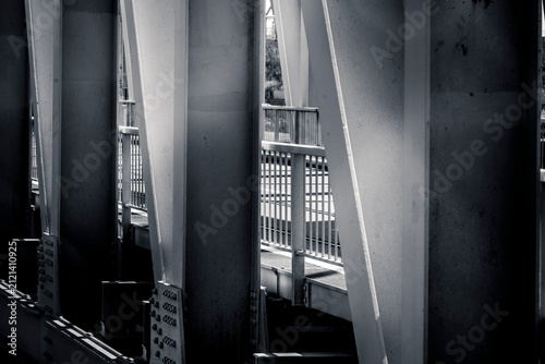Abstract Black and White Steel Bridge Architecture with Geometric Structural Beams
