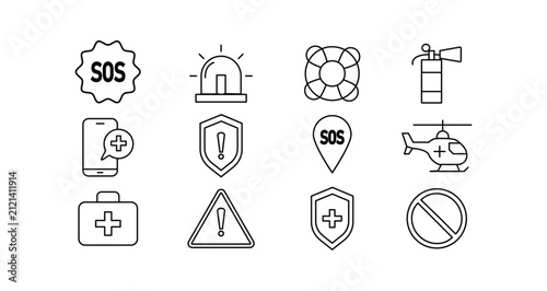 Medical Healthcare Line Icon Set with Hospital Doctor Pharmacy and Patient Symbols.
