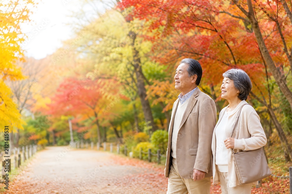 Naklejka premium シニア 夫婦 秋 紅葉