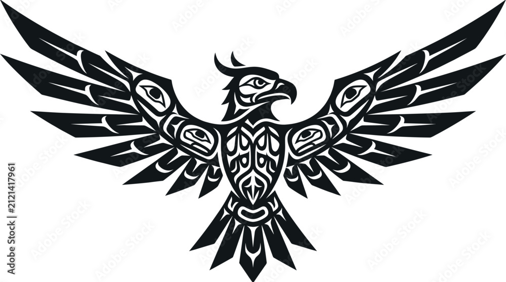 Fototapeta premium Stylized eagle in traditional native tribal art style.
