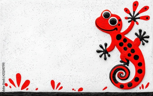 Red Gecko Illustration on White Textured Background