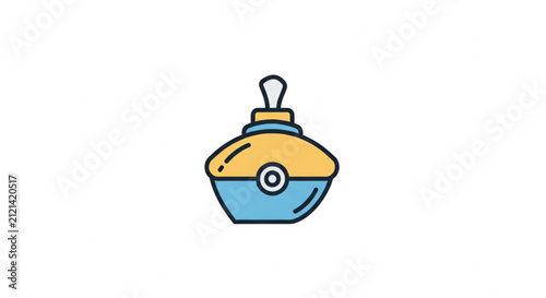 Abstract modern illustration of a simplified cupcake or muffin with a yellow topping and blue base on a white background.