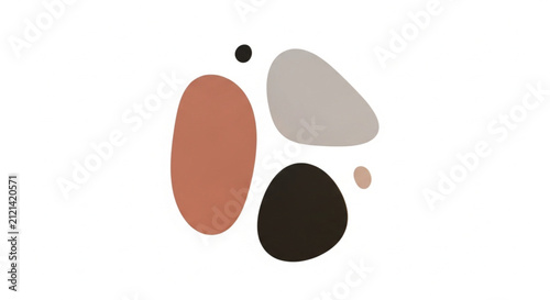Abstract modern organic shape illustration - clean red blob and black dot on white background