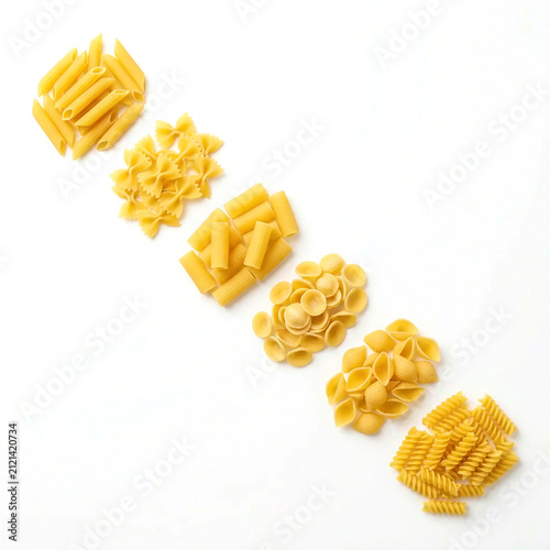 Raw Pasta Variety Types Collection Isolated White Background - Generative AI