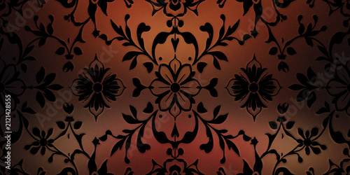 Obraz na plátně Decorative floral pattern with symmetric ornaments printed on vintage copper background