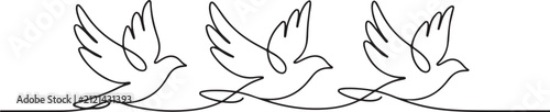 Minimalist Three Birds Flying Together Continuous Line Drawing Sky Illustration