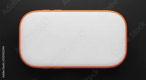 Minimalist vector illustration of a rounded rectangle with vibrant orange border and white surface against black background