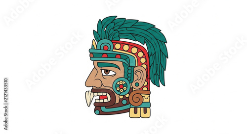 Stylized Aztec Warrior Head Illustration - Ancient Mesoamerican Culture