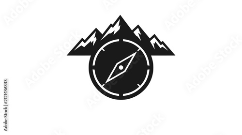 Minimalist mountain peak and compass navigation logo design.