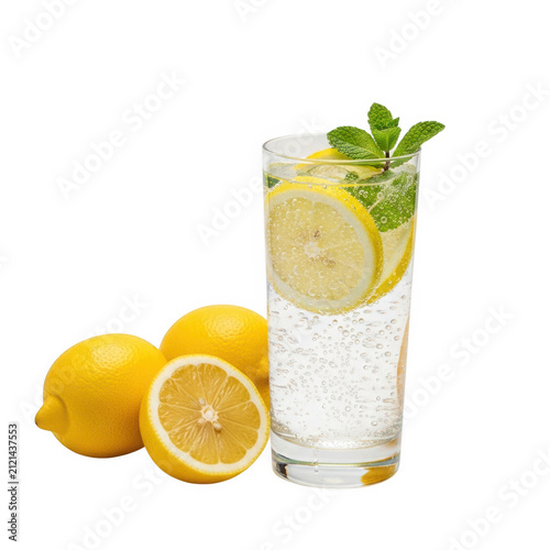 Fresh lemon and mint cocktail in a glass with ice