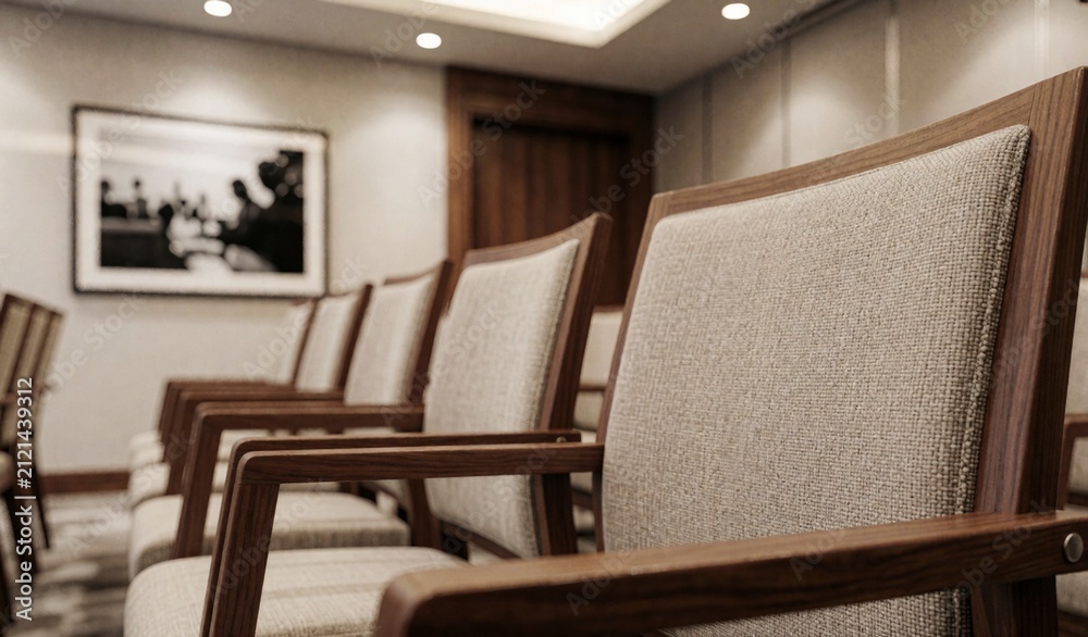 Fototapeta premium Modern Comfortable Waiting Room Interior with Stylish Wooden Chairs