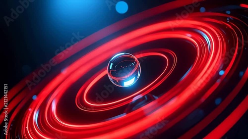 Transparent sphere with rotating red rings