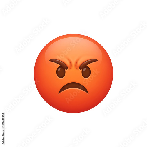 A bright red angry emoji face with a frustrated expression isolated on transparent background