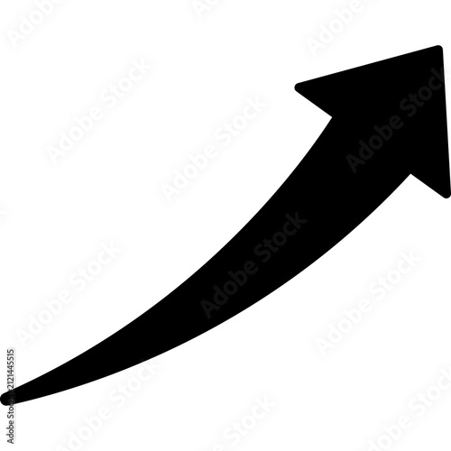 Upward arrow icon black curved arrow pointing right and up growth success increase trend direction symbol isolated on white background vector
