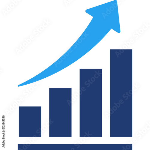 Growing bar chart icon blue graph with upward arrow growth success financial progress increase symbol isolated on white background vector