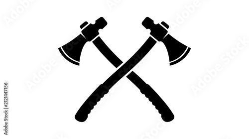 Black silhouette of two crossed tactical tomahawks on white background.