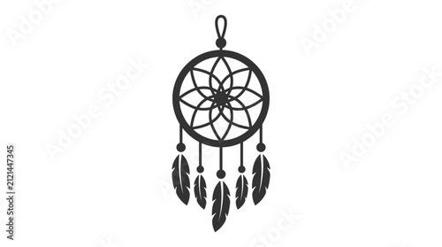 Minimalist black dreamcatcher silhouette icon illustration.