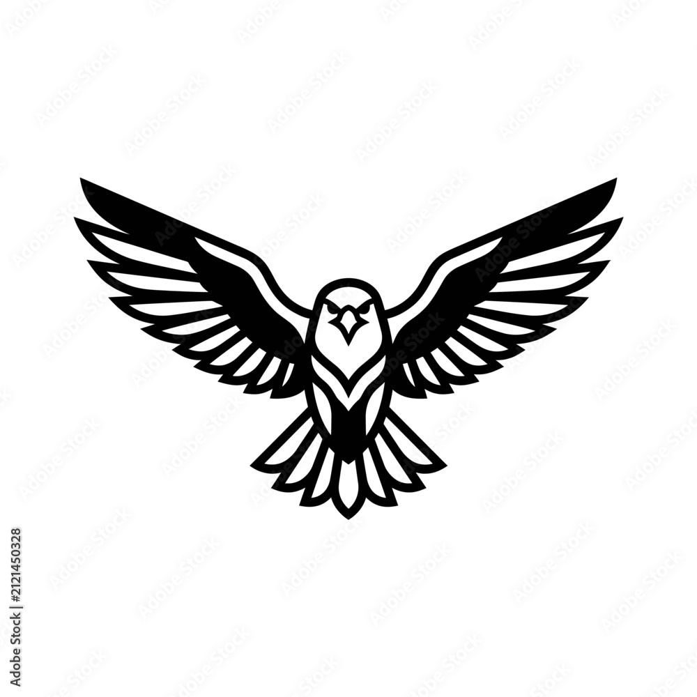 Fototapeta premium Winged Owl Emblem Illustration Silhouette Black White.