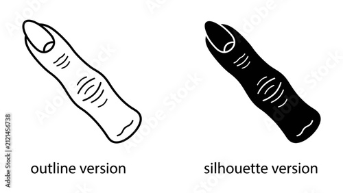 Foto Finger Icon in Outline and Silhouette: A simple graphic representation of a human finger, presented in both a clean outline style and a solid silhouette